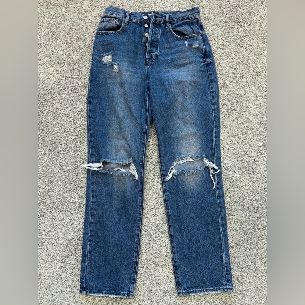 PacSun Eco Medium Blue Distressed High-Rise Dad Jeans Size 27